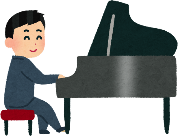 Illustration of a Male Pianist Playing the Piano with a Smile